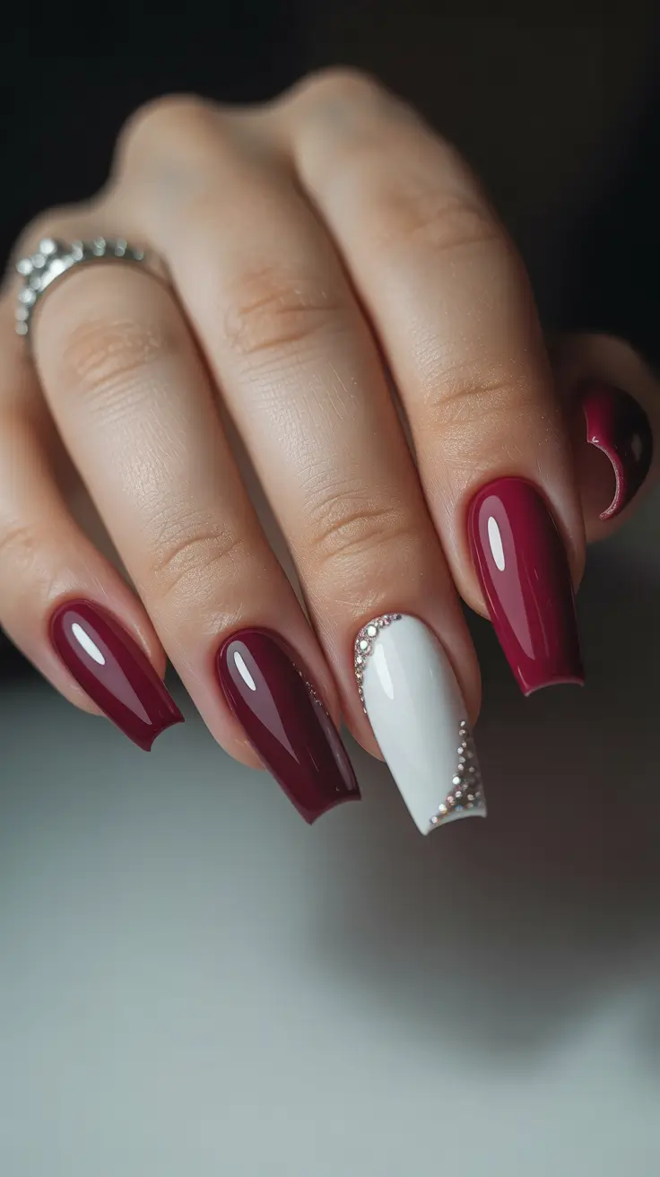 winter nails design and color ideas 2025-2026 Wine & Pearl Symphony