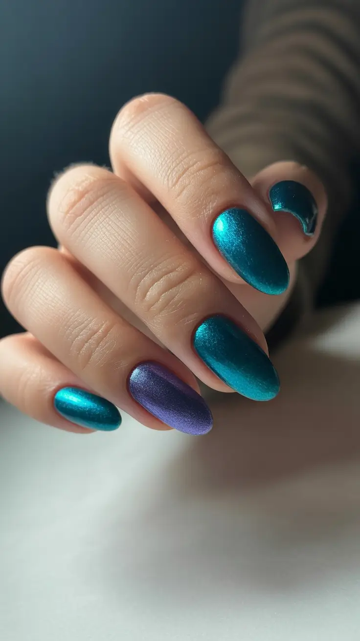 winter nails design and color ideas 2025-2026 Frozen Lagoon Shimmer