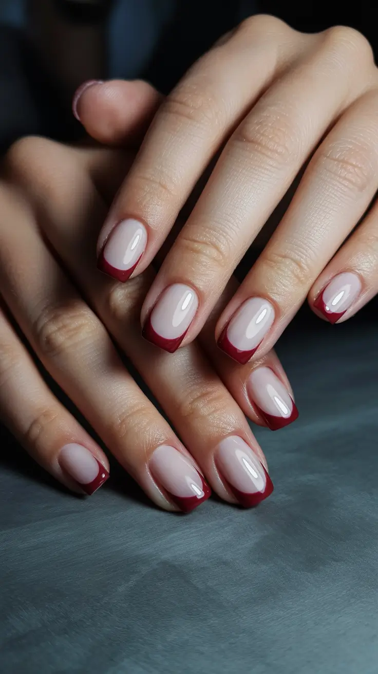 winter nails design and color ideas 2025-2026 Crimson-Tipped Sophistication