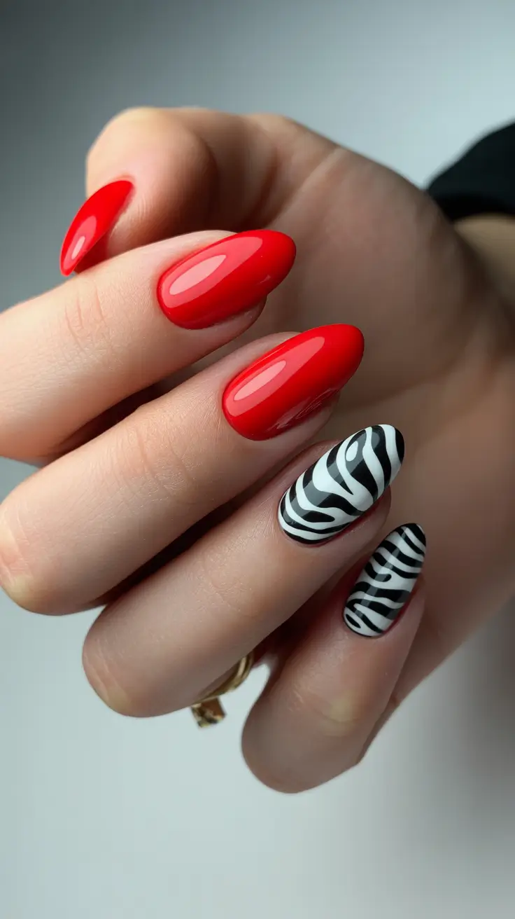 winter nails ideas 2025 - 2026 Red Zebra Pop