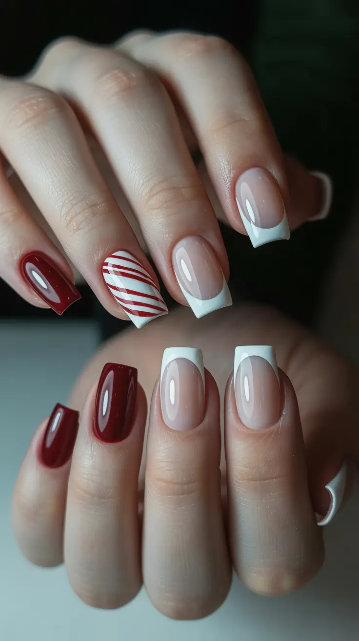 winter nails ideas 2025 - 2026 French Peppermint Mix
