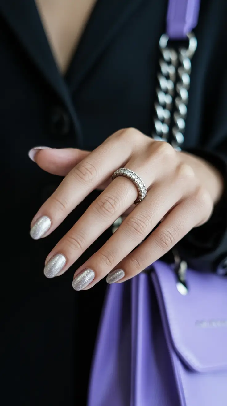 winter nails ideas 2025 - 2026 Silver Starlight Elegance