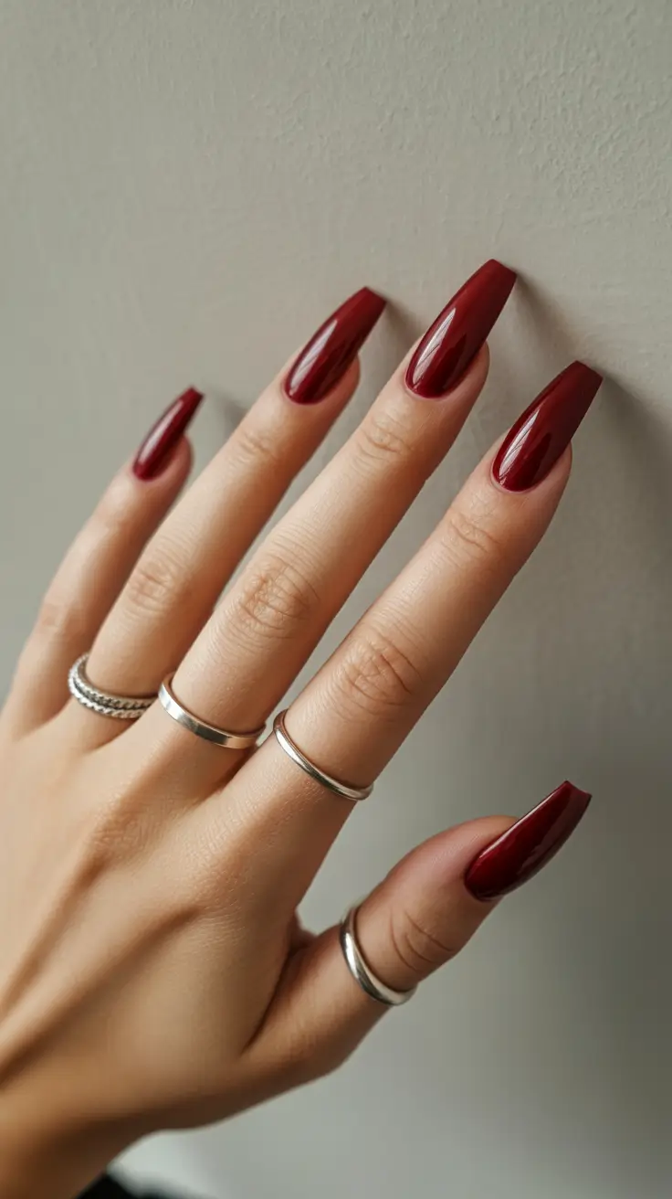 winter nails ideas 2025 - 2026 Classic Crimson Drama