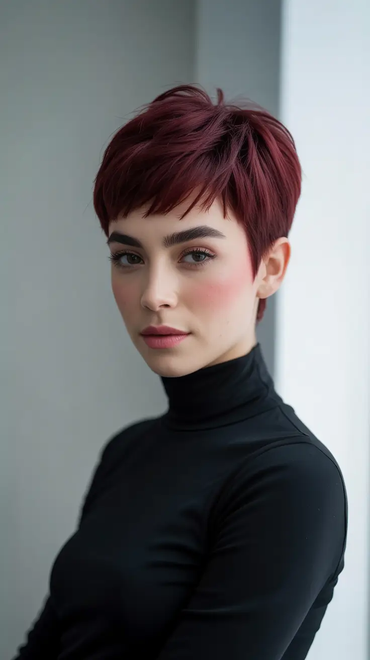 Winter Pixie Haircuts 2025-2026 Trends Velvet Red Pixie Charm