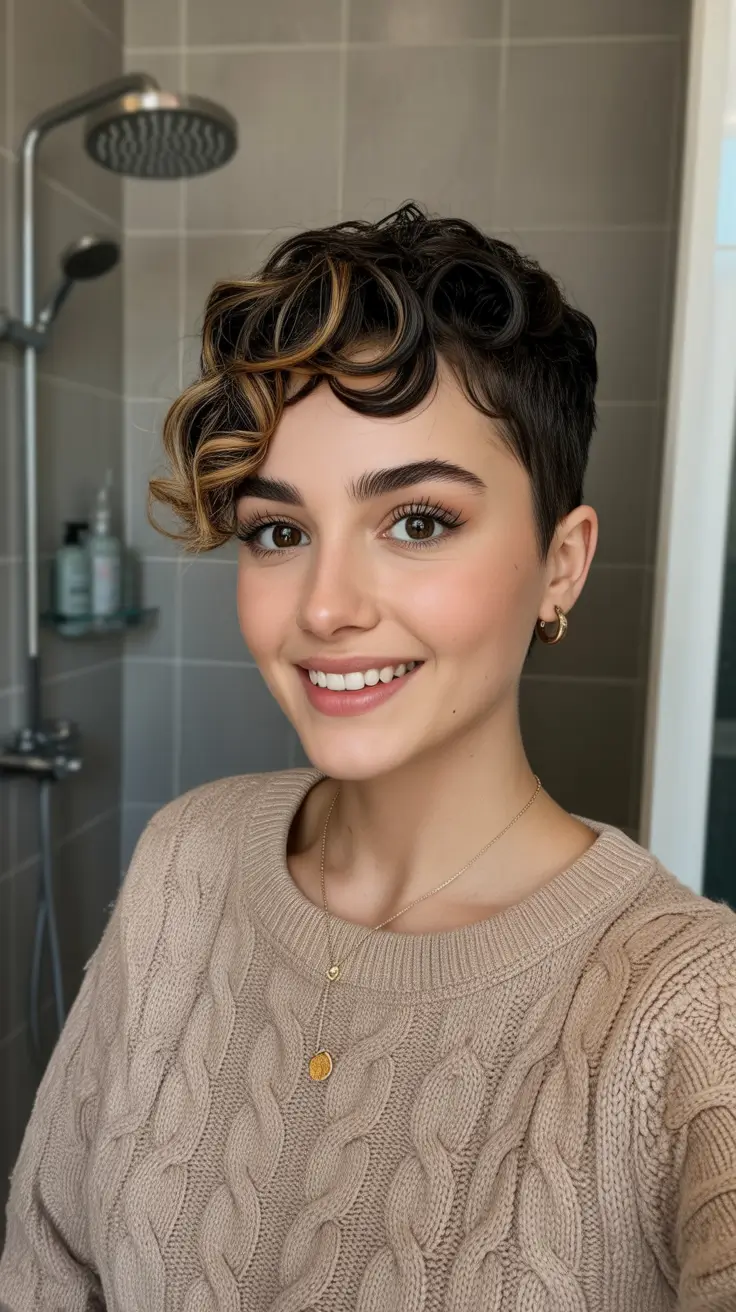 Winter Pixie Haircuts 2025-2026 Trends Curled and Golden-Tipped Pixie