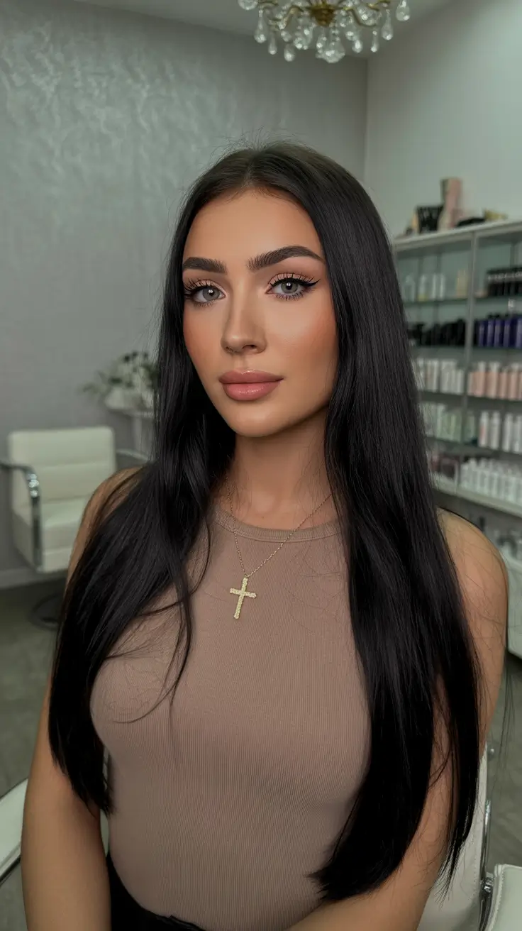 2026 hair color ideas Glossy Jet Black Elegance