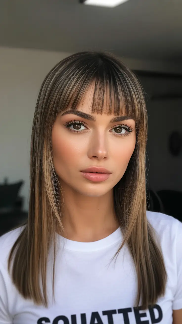 2026 hair color ideas Toffee Sleek Layers with Bangs