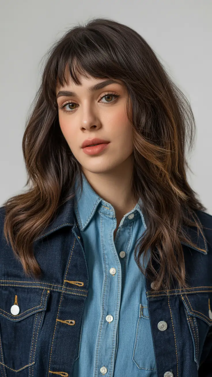 2026 hair color ideas Soft Brunette Layers with Fringe