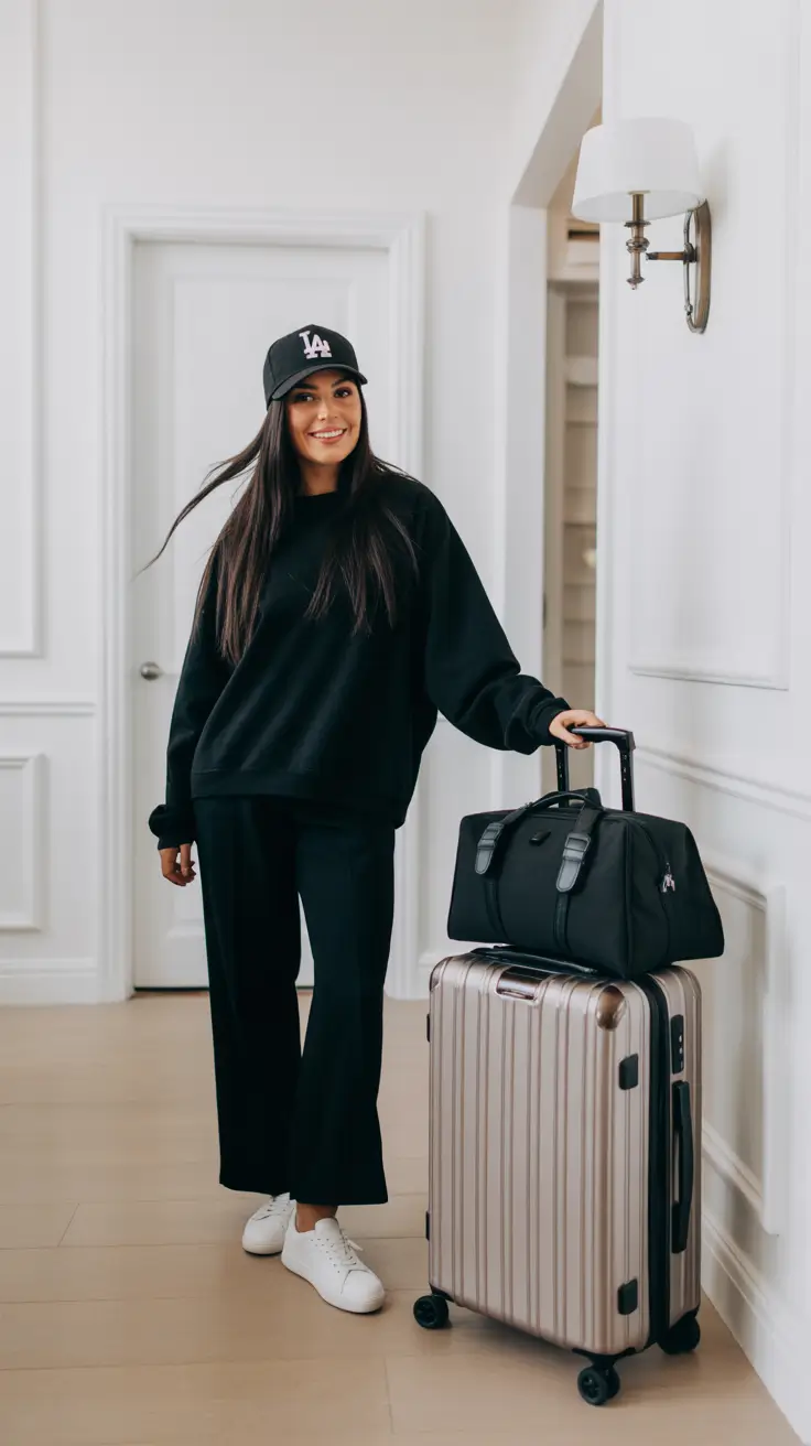 Airport travel outfits 2026 All-Black Airport Energy