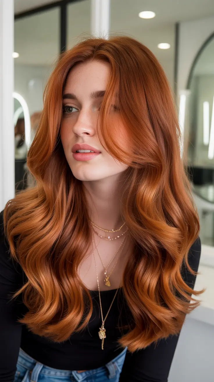 Auburn hair color 2026 guide Golden-Copper Waves with Soft Volume