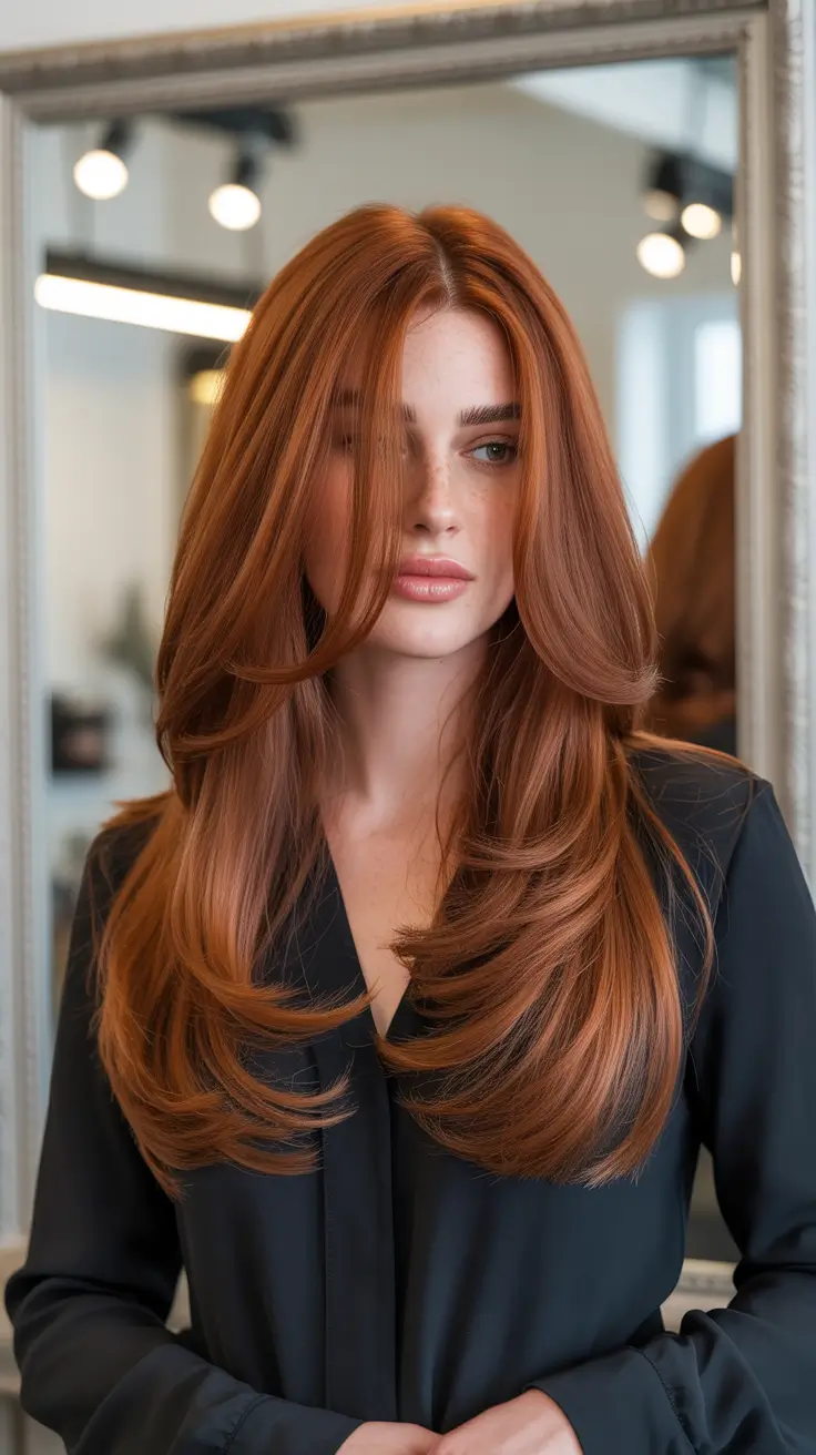 Auburn hair color 2026 guide Layered Auburn Perfection with Caramel Flow