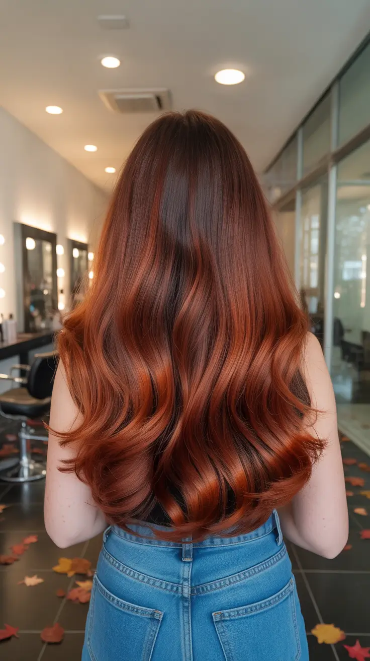 Auburn hair color 2026 guide Deep Copper Balayage with Burnished Shine