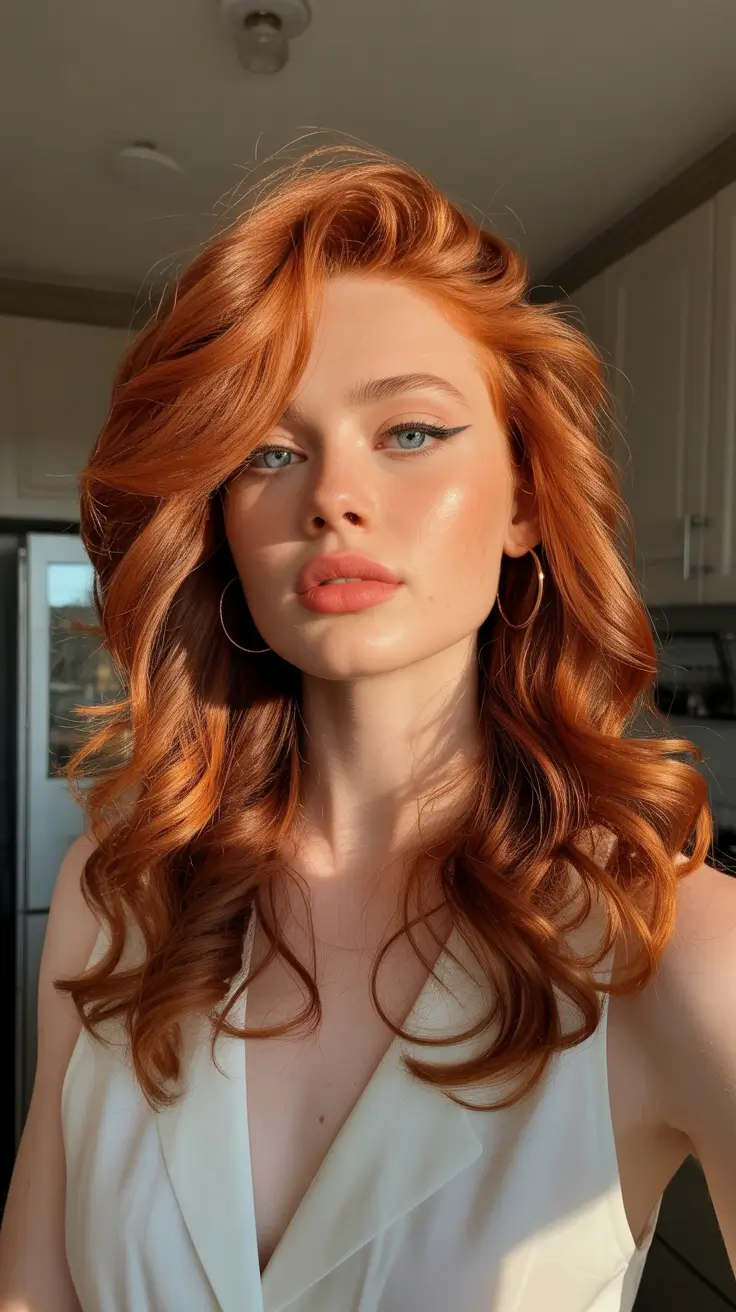 Auburn hair color 2026 guide Golden Hour Auburn with Sculpted Curls