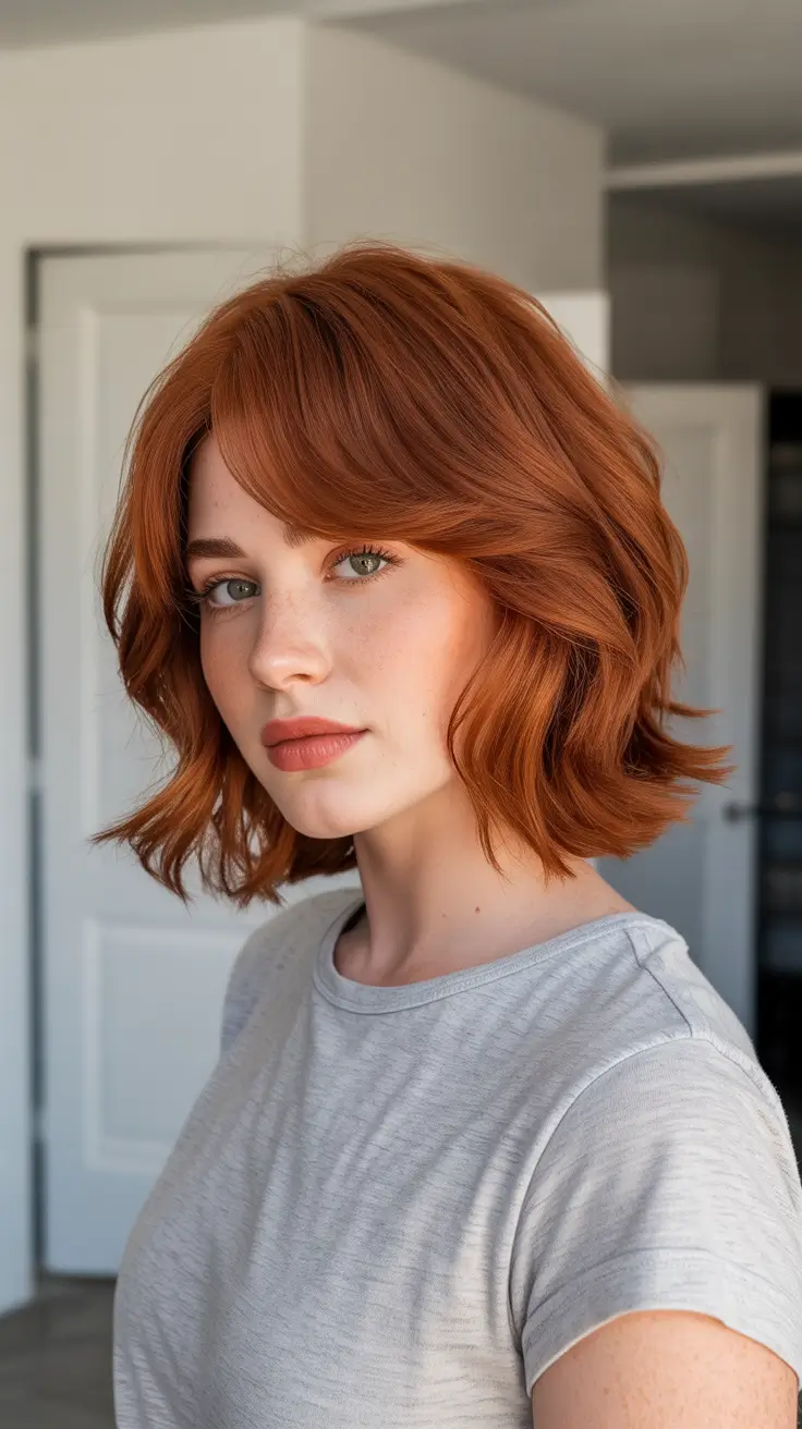 Auburn hair color 2026 guide Soft Ginger Bob with Modern Volume