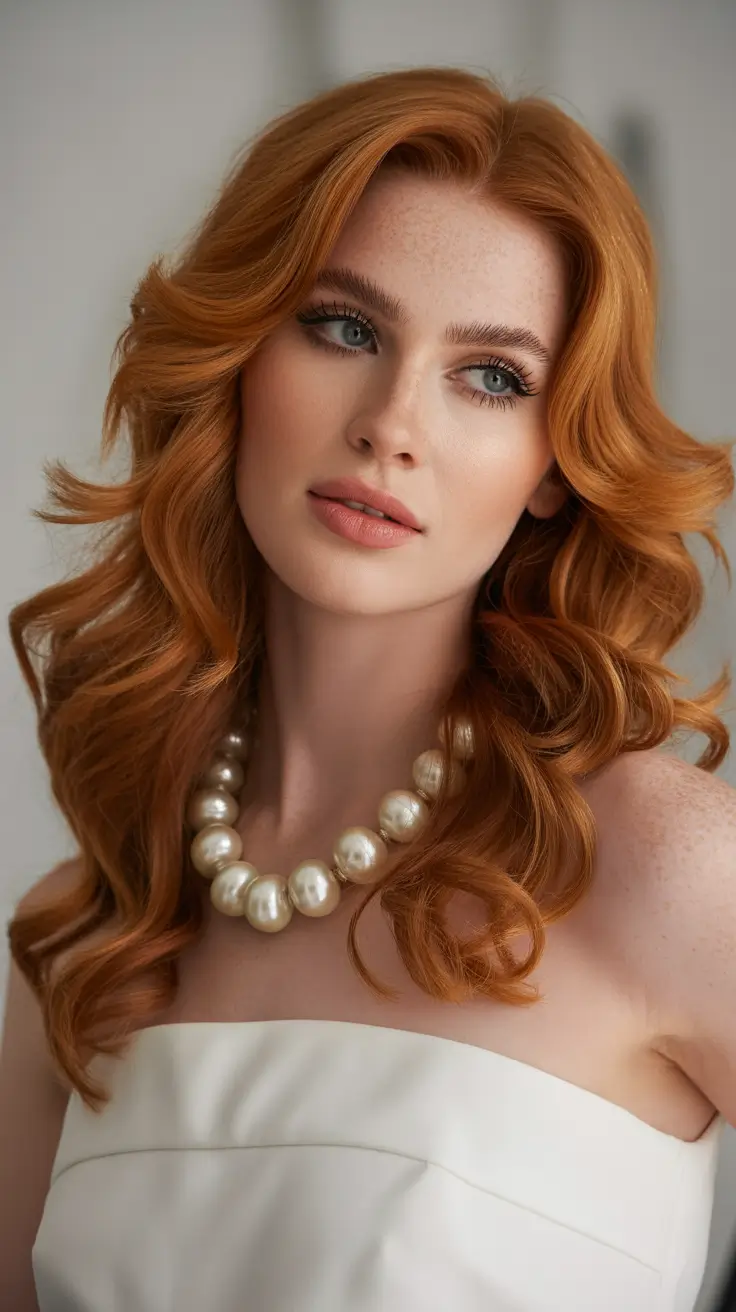 Auburn hair color 2026 guide Romantic Copper Waves with Pearl Glow