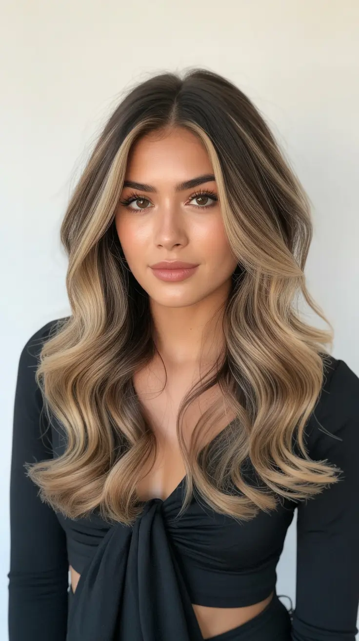 Balayage hair color ideas 2026 Rooted Honey Blonde Balayage