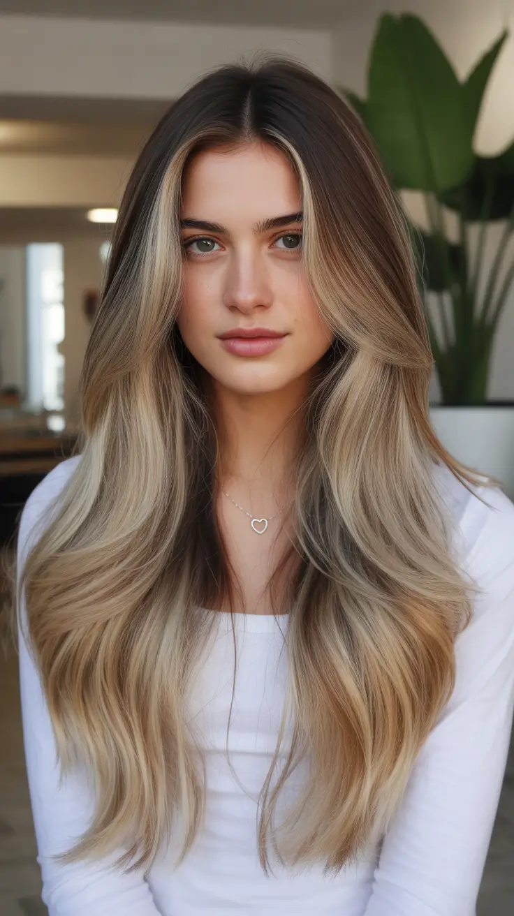 Balayage hair color ideas 2026 Champagne Vanilla Balayage with Dimensional Roots
