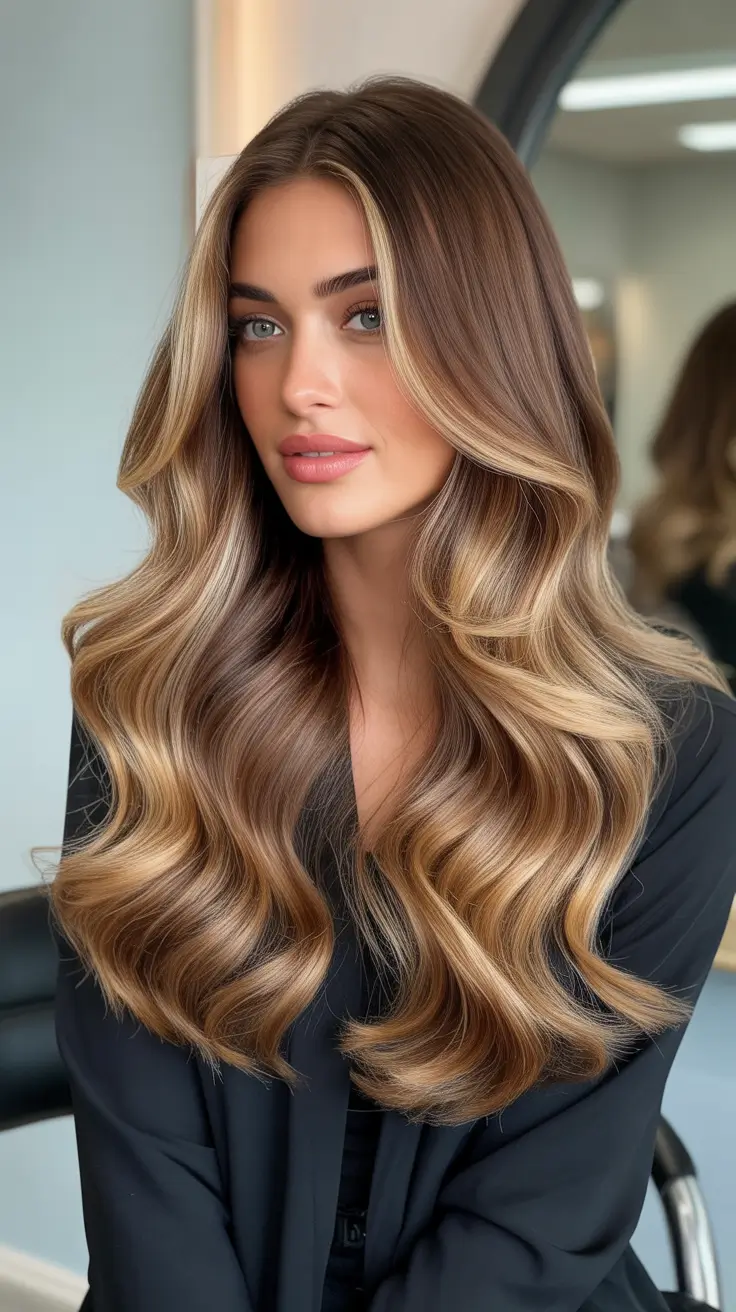 Balayage hair color ideas 2026 Golden Mocha Waves for Brunettes