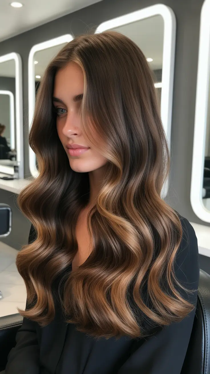 Balayage hair color ideas 2026 Classic Brown Balayage with a Subtle Glow