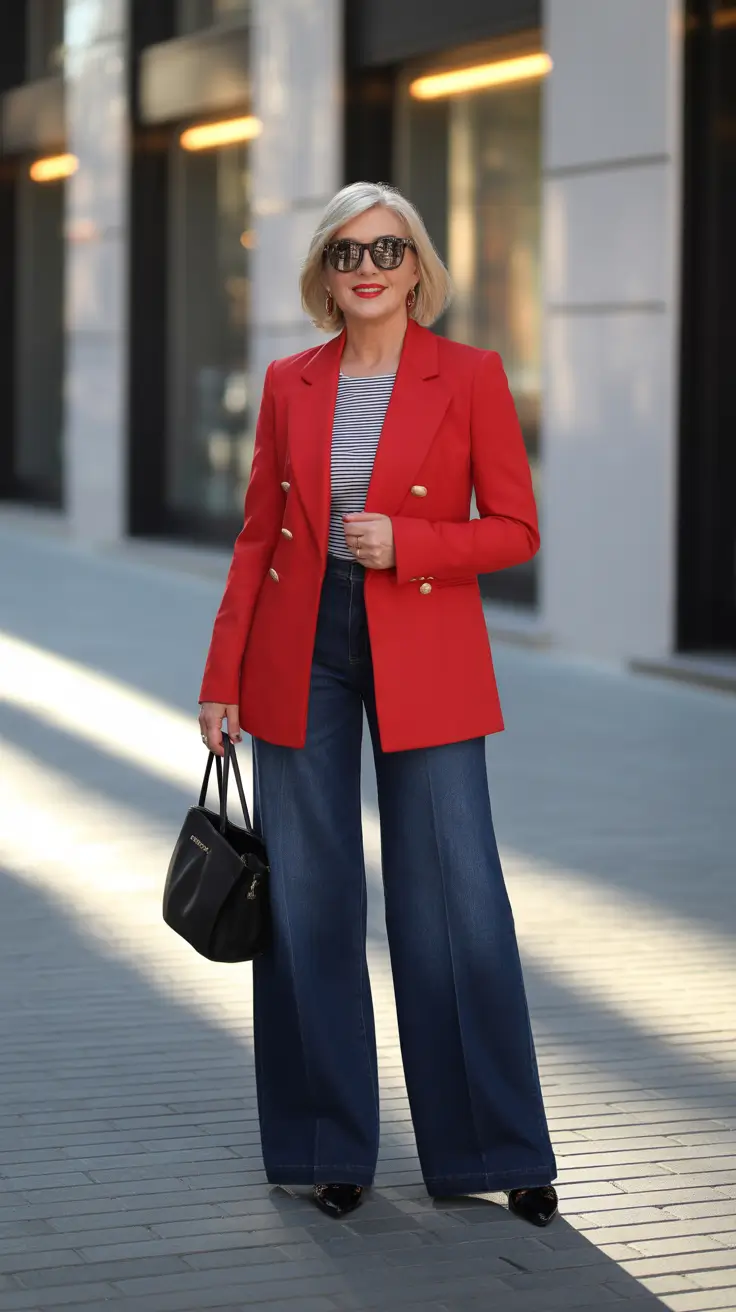 best outfits for women over 50 in 2026 Red Power and Parisian Stripes