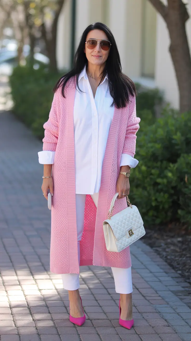 best outfits for women over 50 in 2026 Playful Pink and Confident White