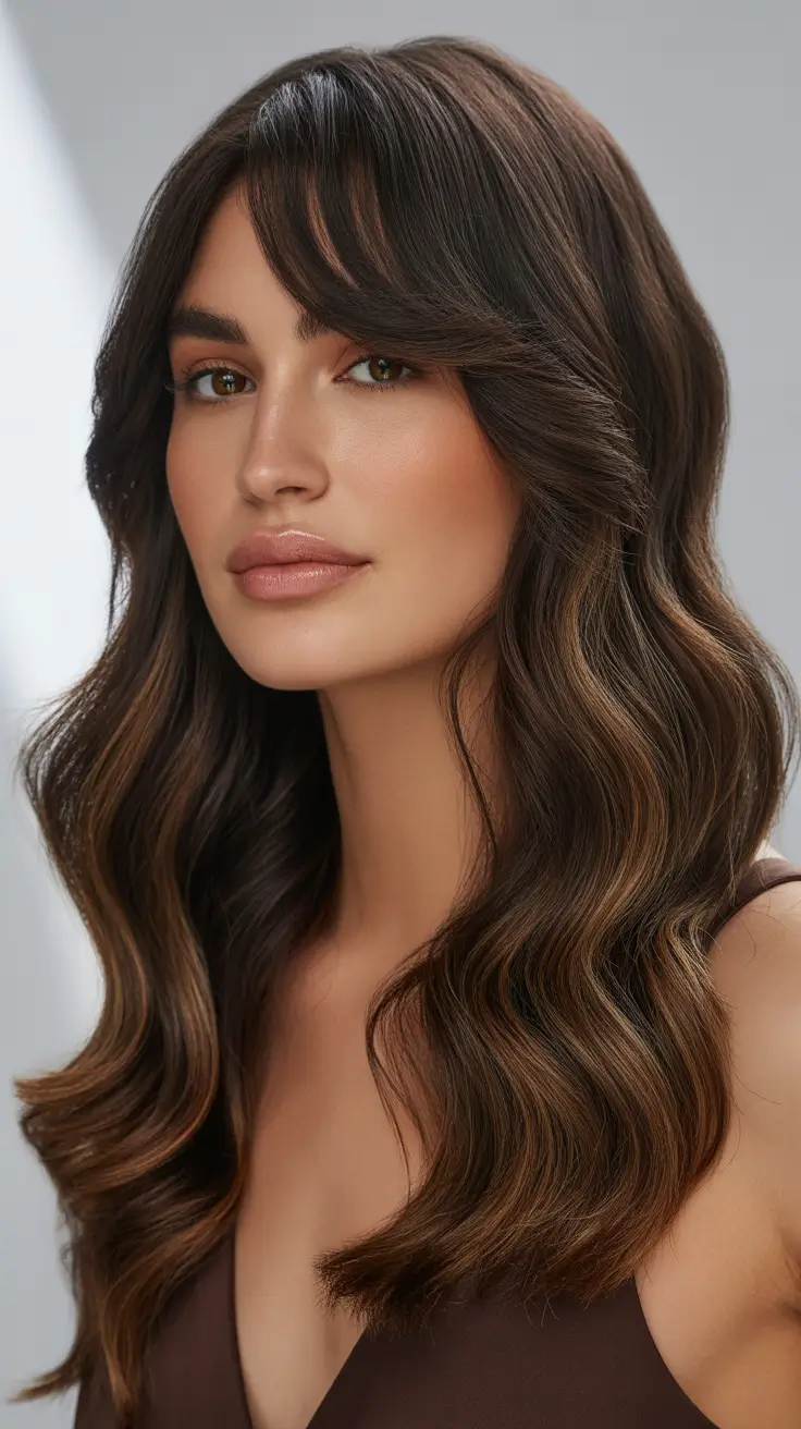 brown hair colors 2026 Caramel Ribbon Layers