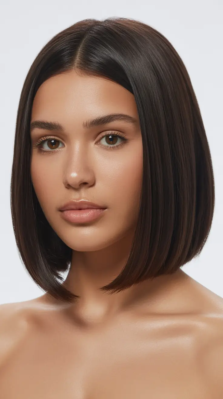 Brunette hair color 2026 trends Glossy Espresso Bob