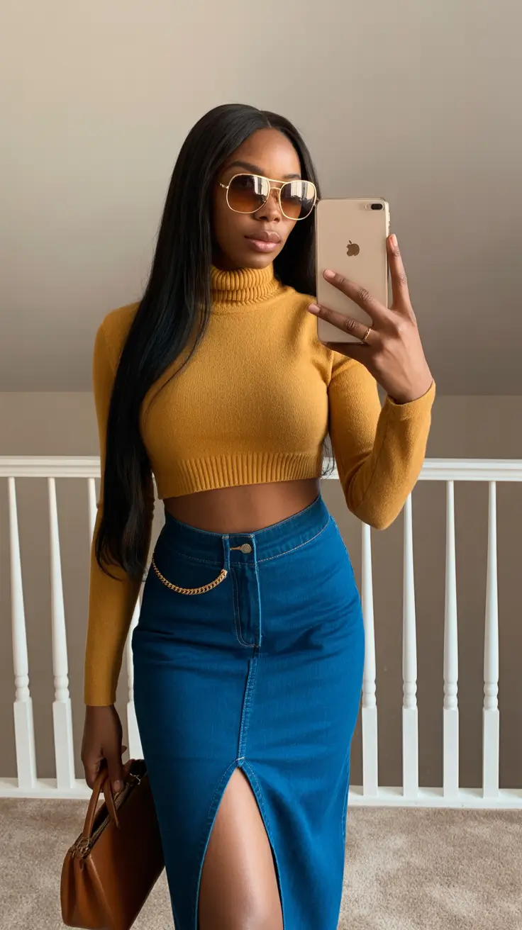 Casual outfits for Black women 2026 Mustard and Denim Charm