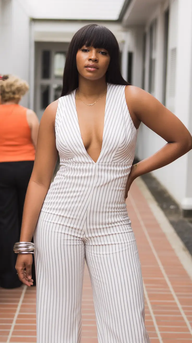 Casual outfits for Black women 2026 Striped Jumpsuit Statement