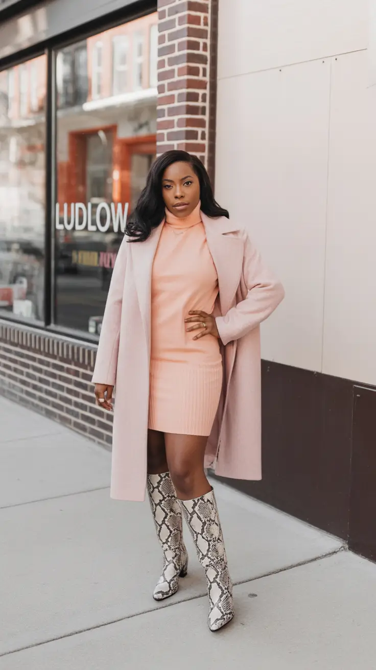 Casual outfits for Black women 2026 Peach Power and Python Boots