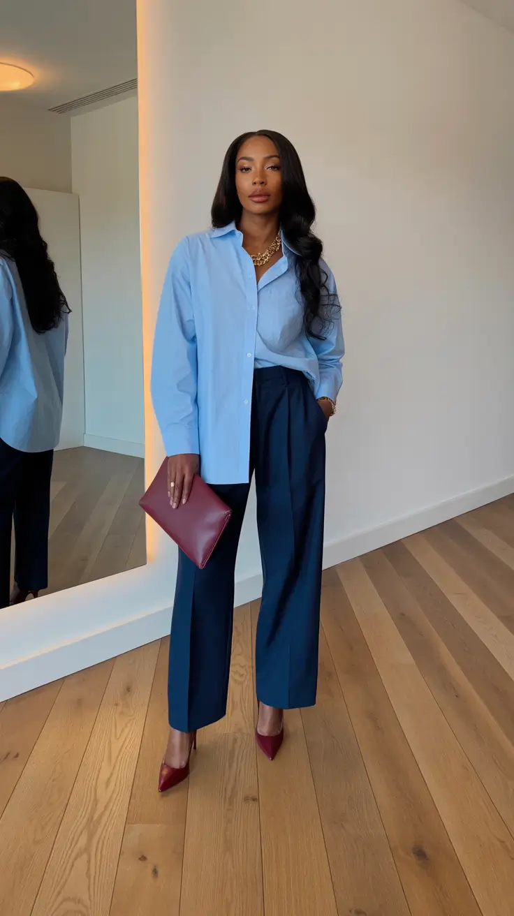 Casual outfits for Black women 2026 Blue Shirt Confidence