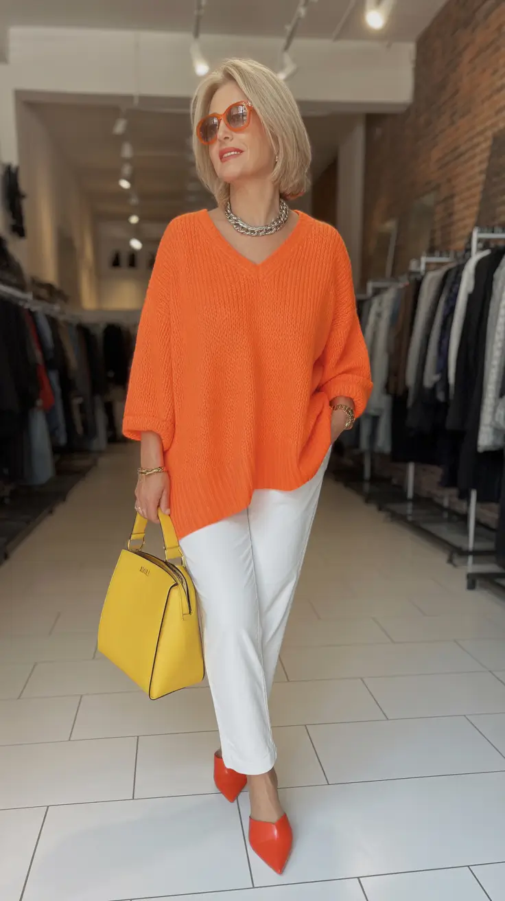 classy-outfits-for-women-over-40-in-2026 Sunset Brilliance Bold Yet Balanced