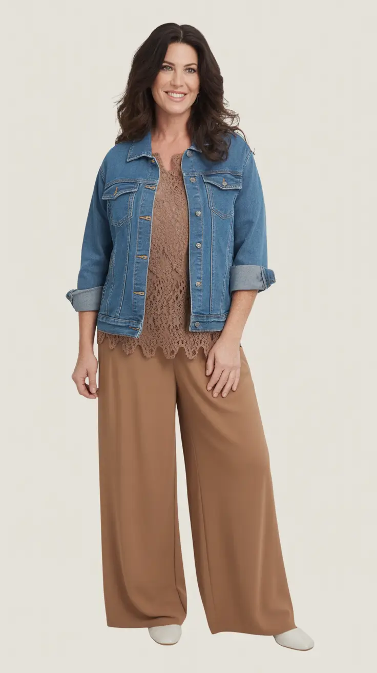 classy-outfits-for-women-over-40-in-2026 Earthy Harmony Effortless Denim and Caramel