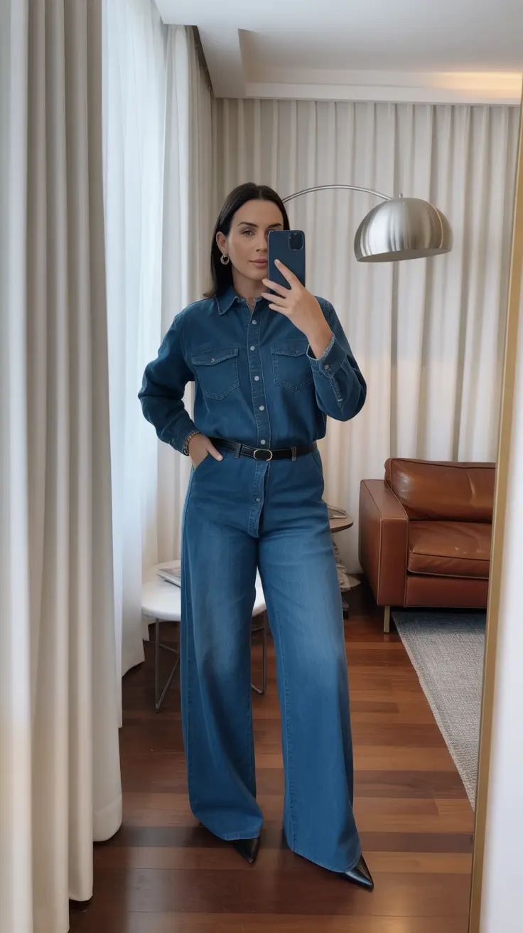 classy-outfits-for-women-over-40-in-2026 Denim on Denim Done Right