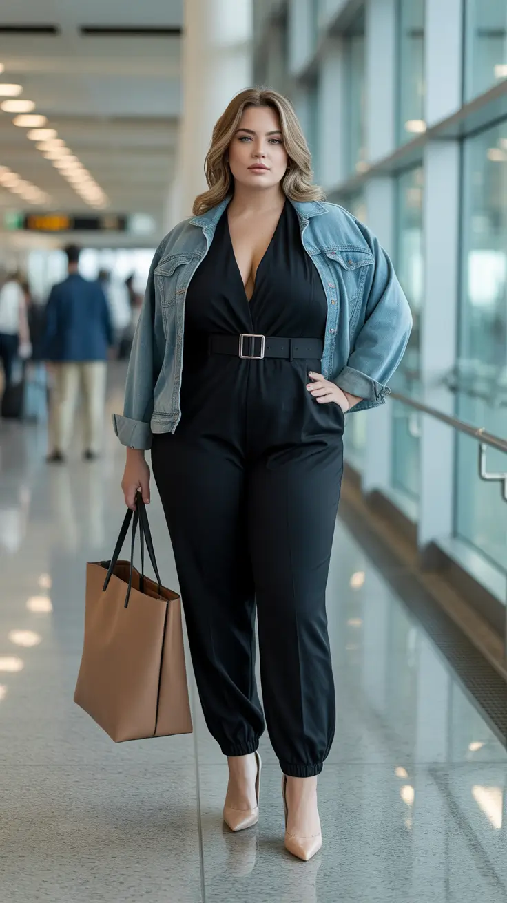 Elegant plus-size outfits for women 2026 Denim Layers and Airport Chic
