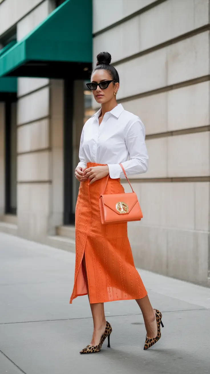 Elegant skirt outfits 2026 Power Orange with a Classic Edge