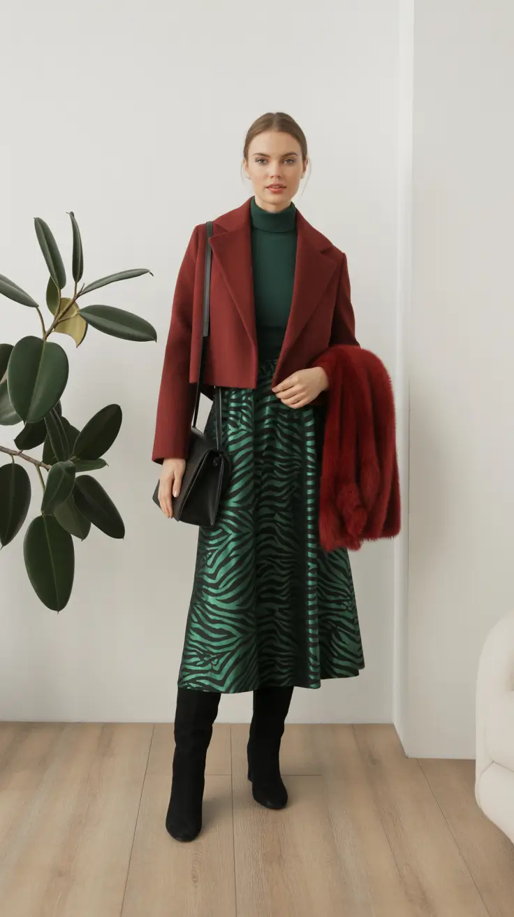 Elegant skirt outfits 2026 Color Story: Green and Burgundy