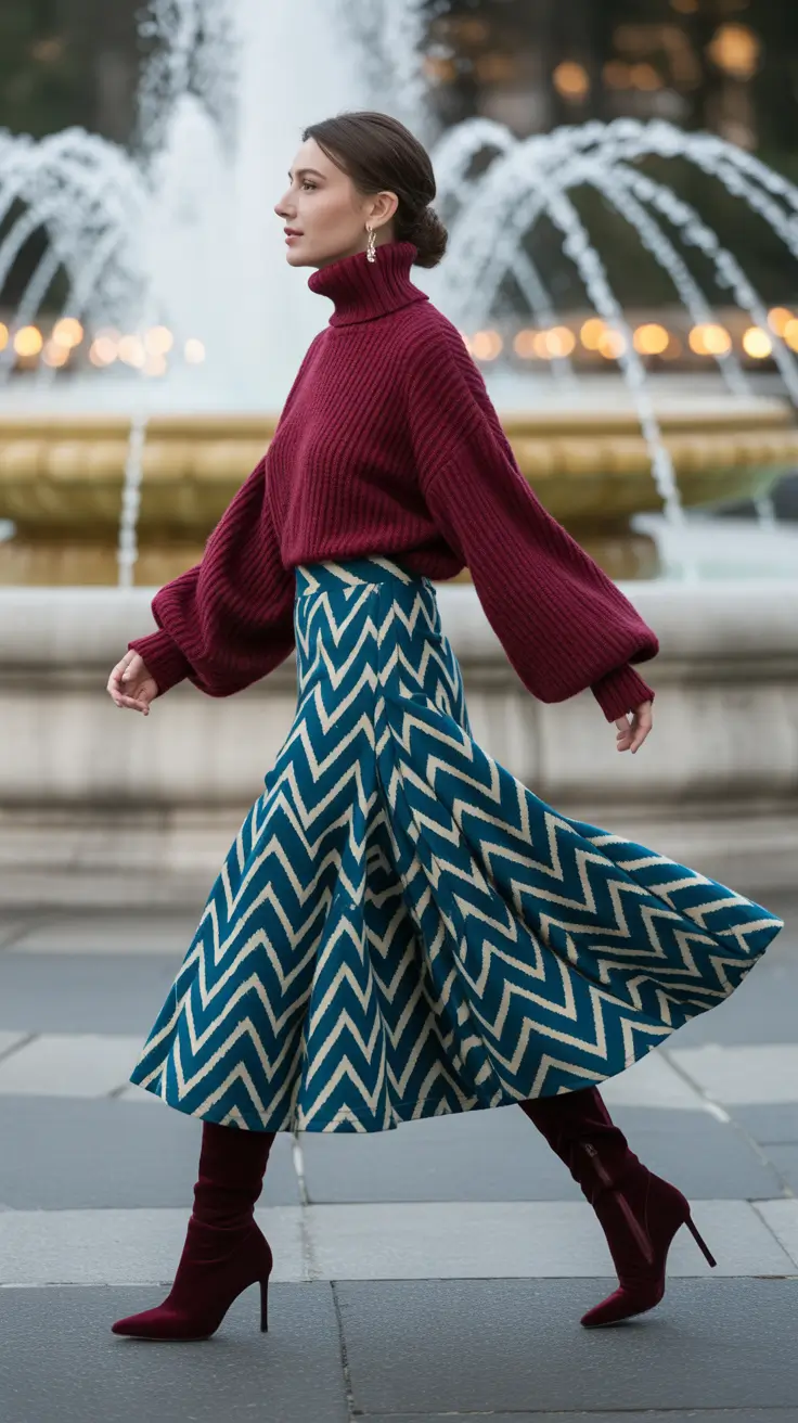 Elegant skirt outfits 2026 Retro Drama in Motion