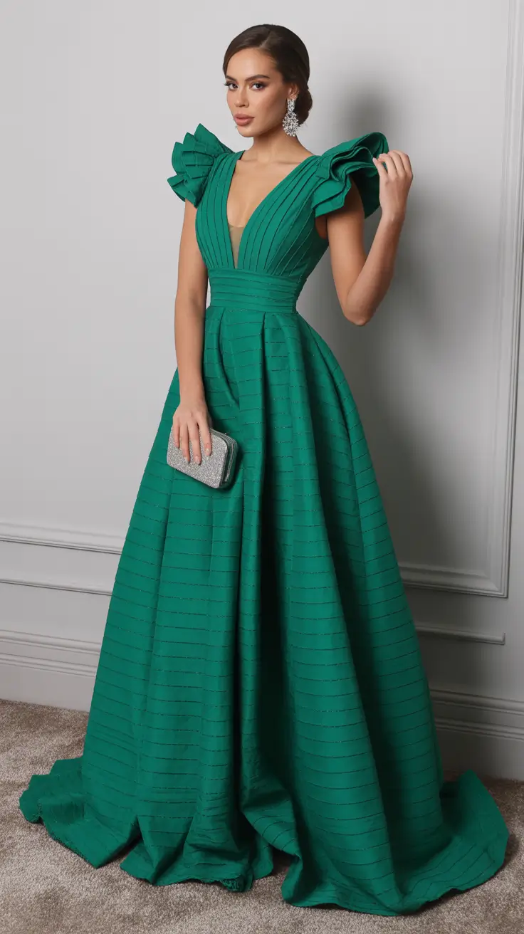 Elegant wedding guest outfits 2026 Emerald Majesty