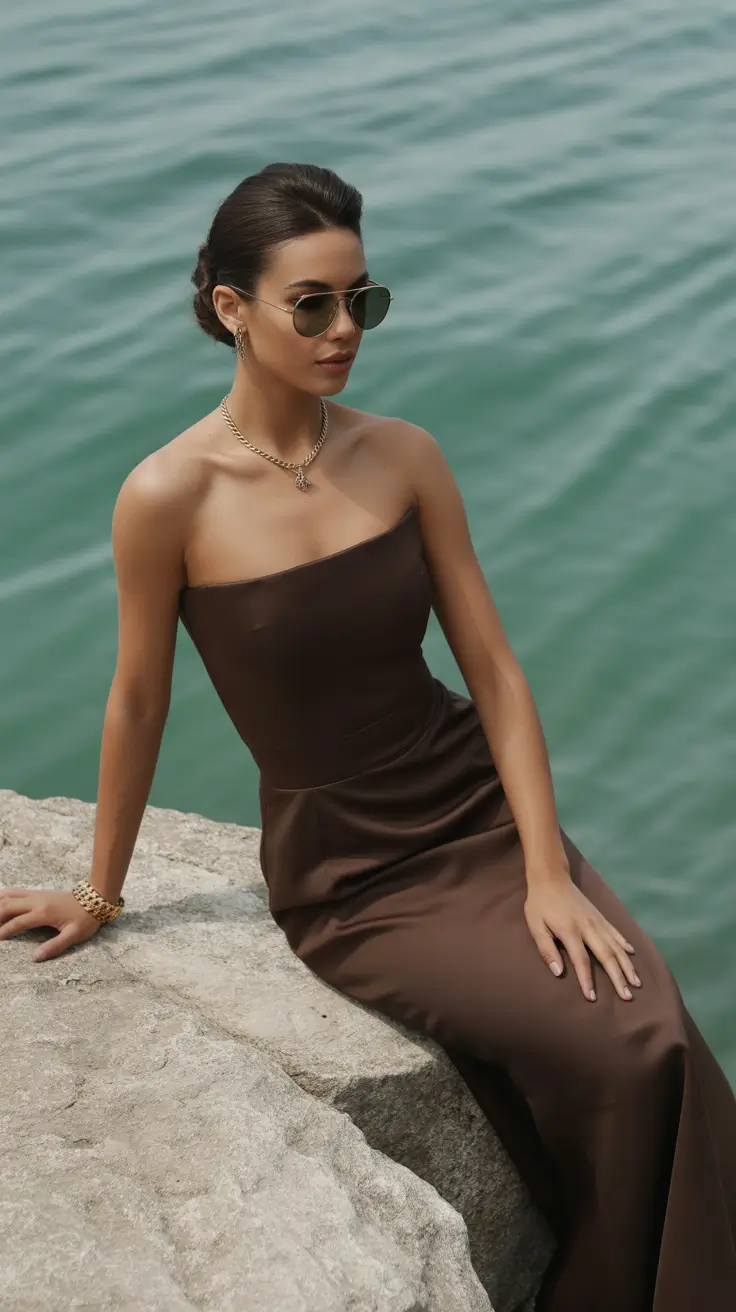 Elegant wedding guest outfits 2026 Mocha Serenity