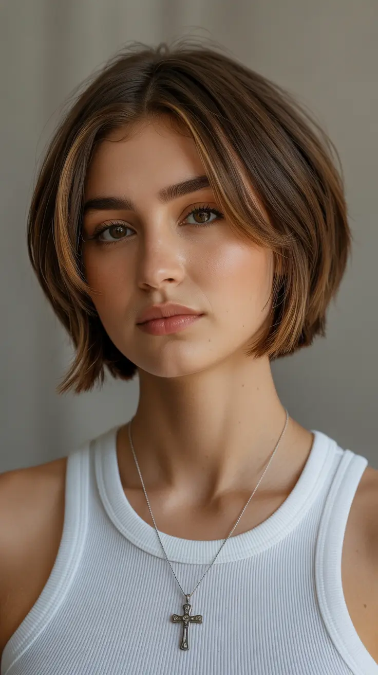 Hair color ideas to look younger 2026 Soft Brown Modern Bob
