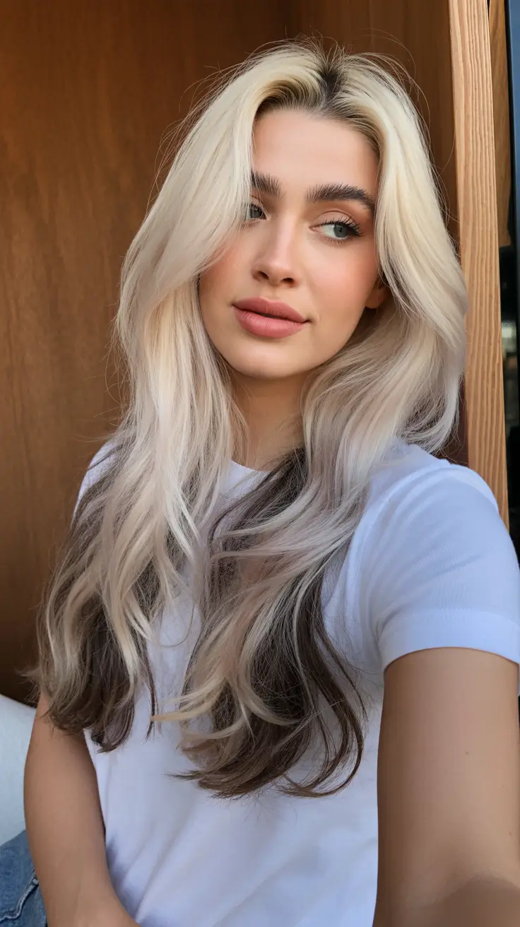 Hair color ideas to look younger 2026 Contrast Blonde with Shadow Roots