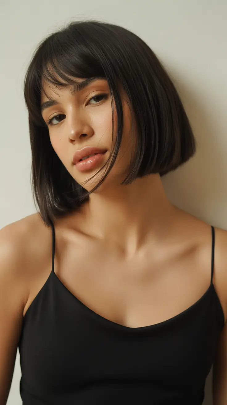 Hair color ideas to look younger 2026 Sharp & Chic Jet Bob