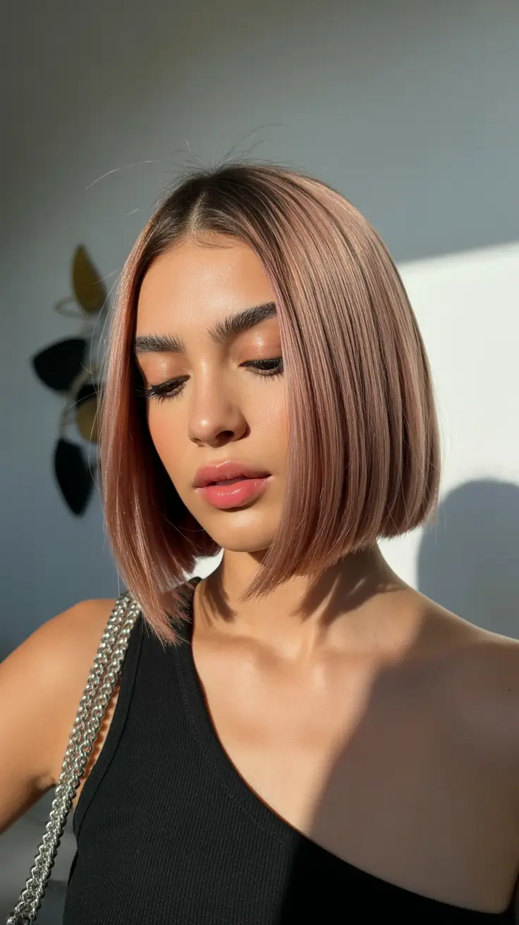 Hair color ideas to look younger 2026 Rosy Beige Bob