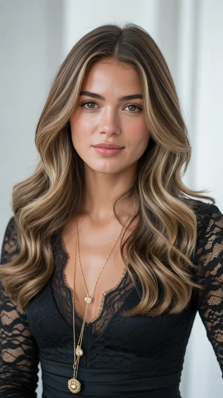 haircut for round faces Golden Brunette Waves