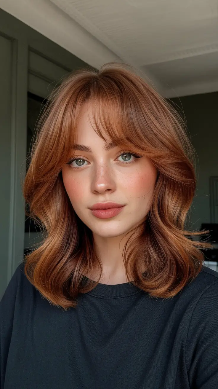 haircut for round faces Amber Mid-Length Layers