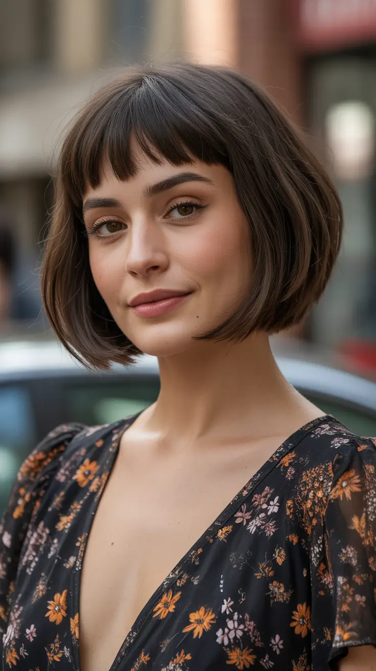 haircut for round faces Soft Brunette French Bob