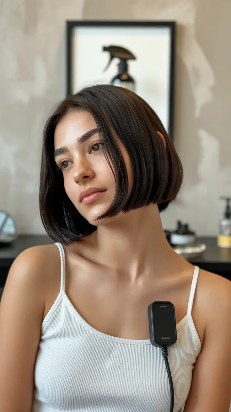 haircut for round faces Jet Black Minimalist Bob