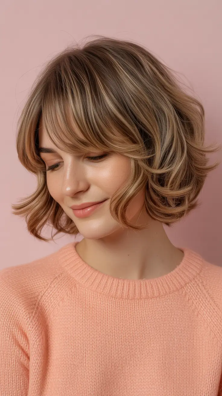 haircut for round faces Soft Blonde Layers with Curtain Bangs