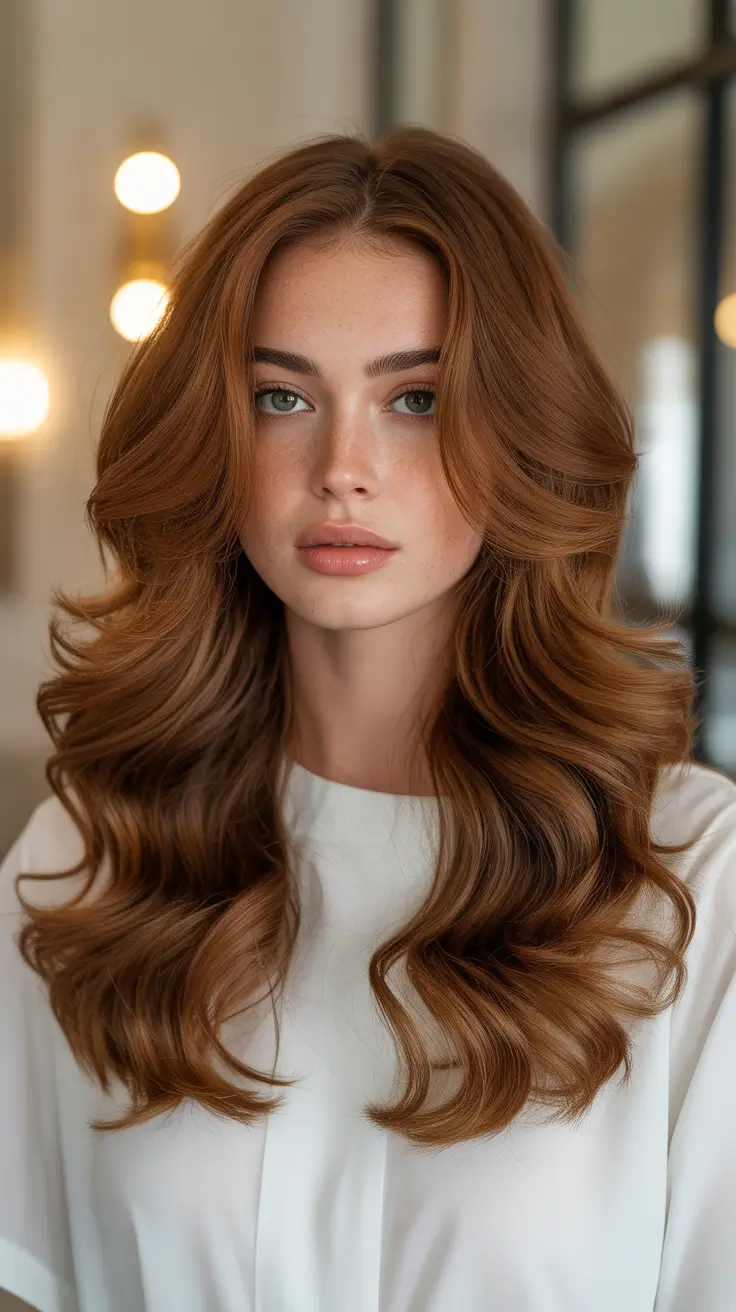 haircut for round faces Long Cinnamon Curls